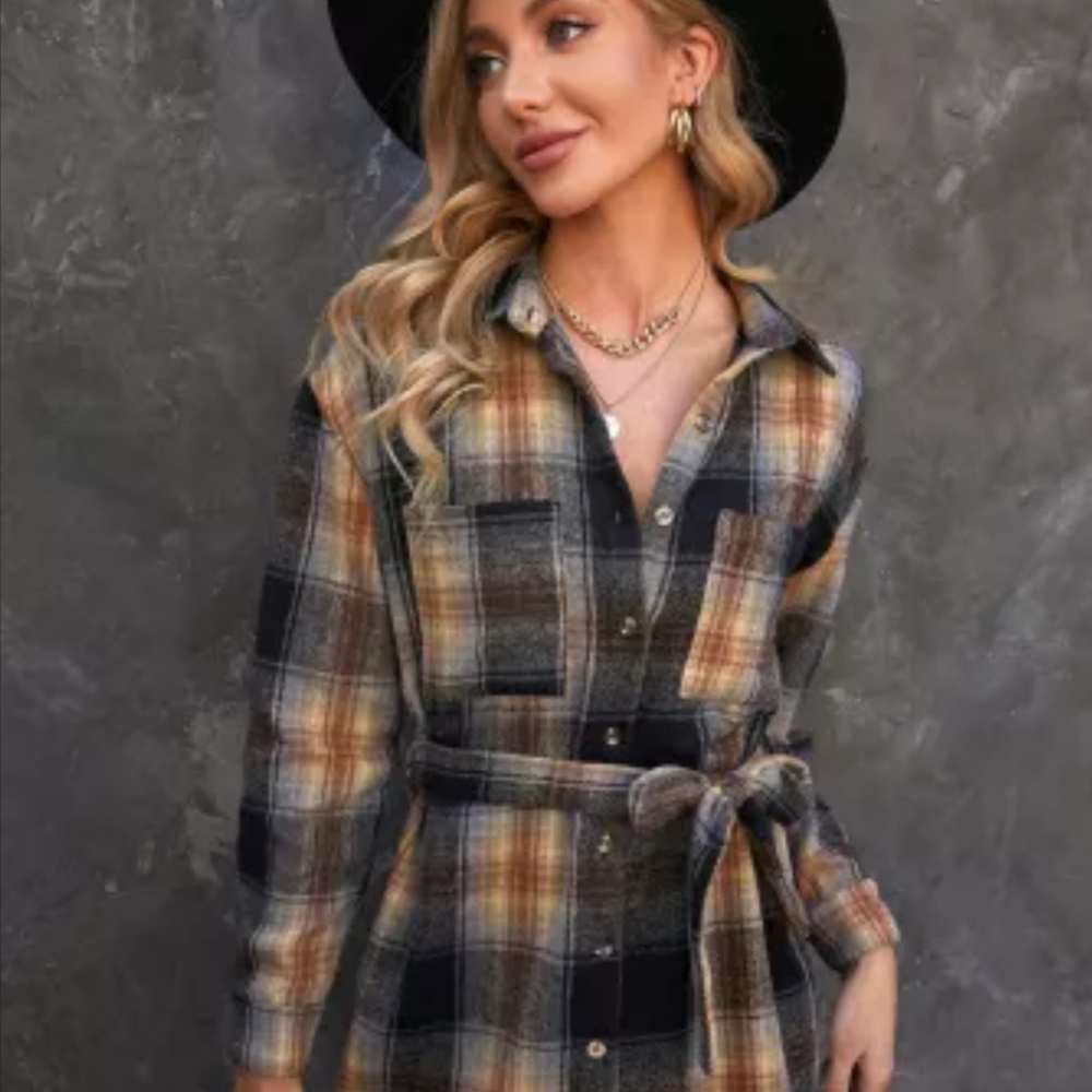 1  L left❤New plaid shirt dress - Picture 13 of 17
